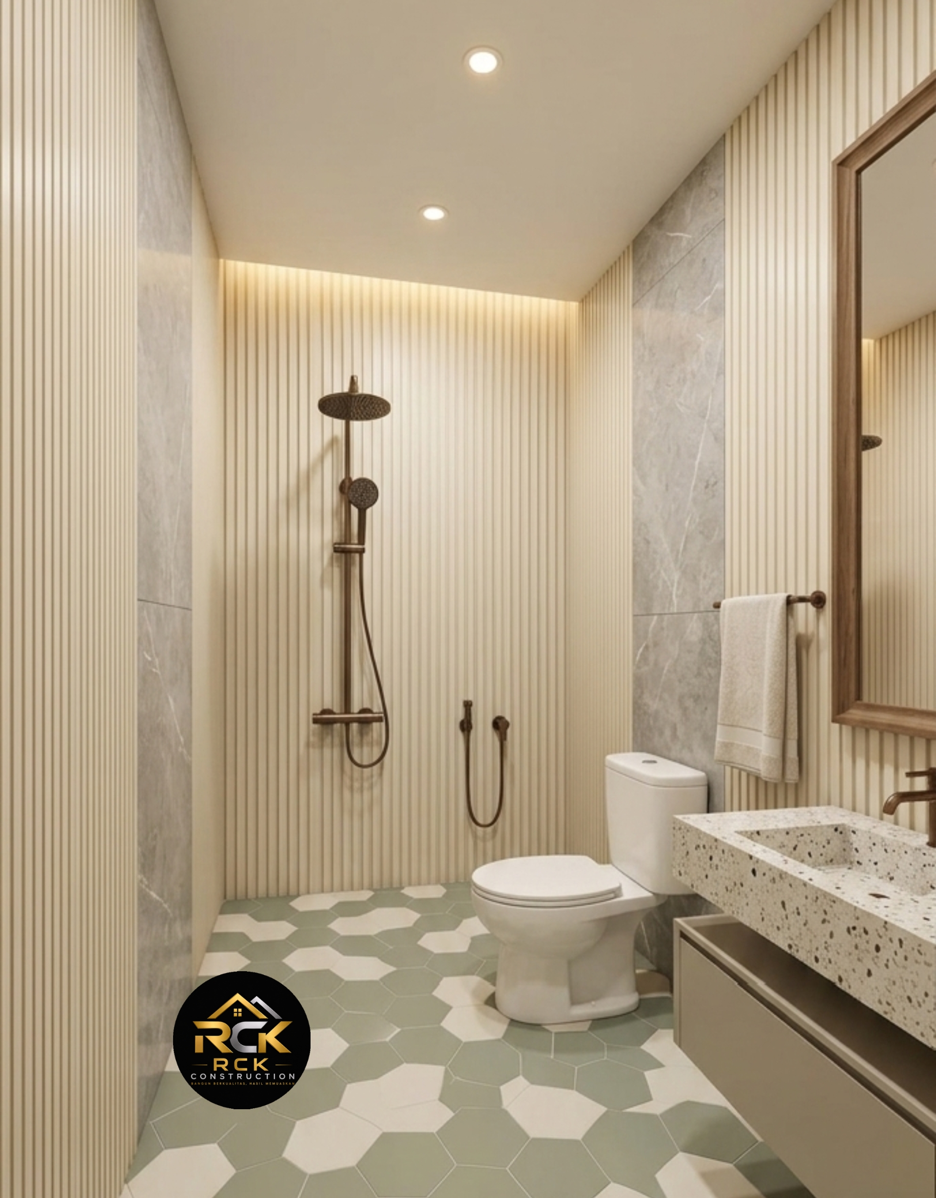 Desain kamar mandi modern lantai hexagon