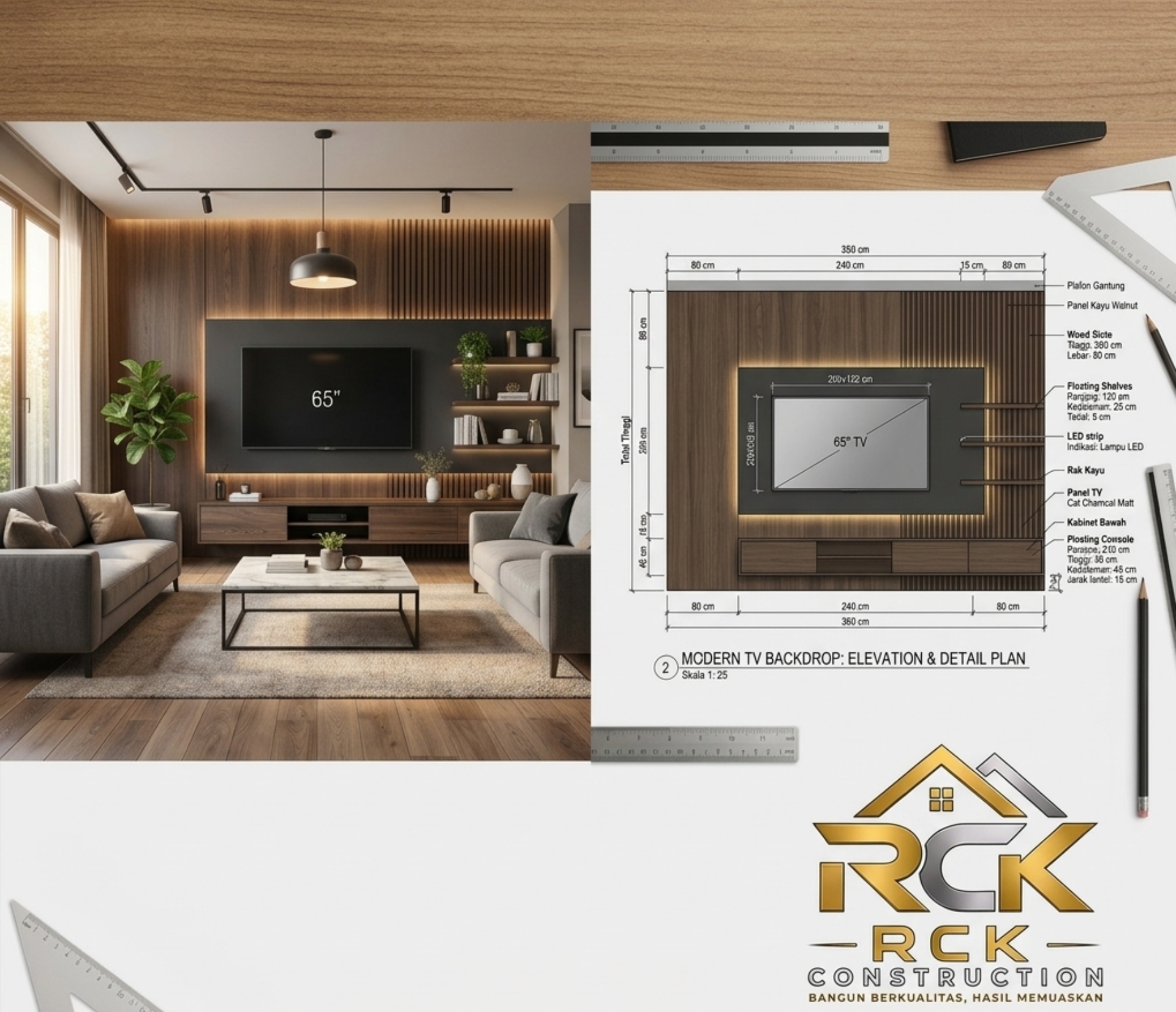 Desain TV backdrop ruang keluarga