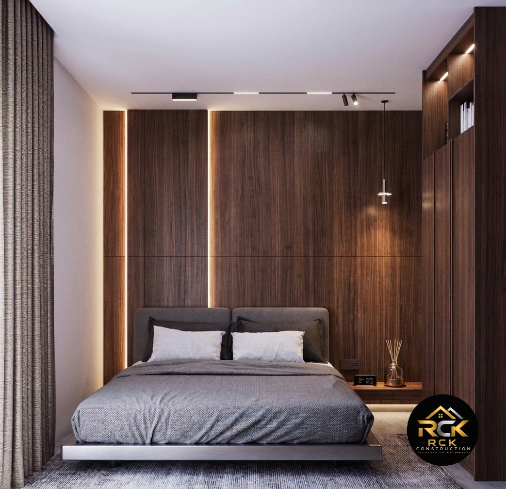 Desain kamar tidur kayu walnut elegan